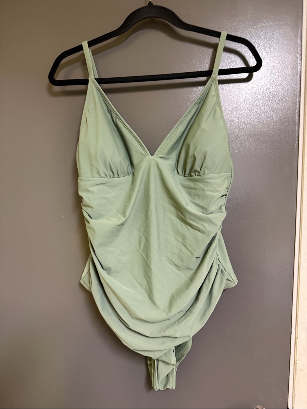 Cupshe Sage Green V-Neck Ruched One-Piece Swimsuit